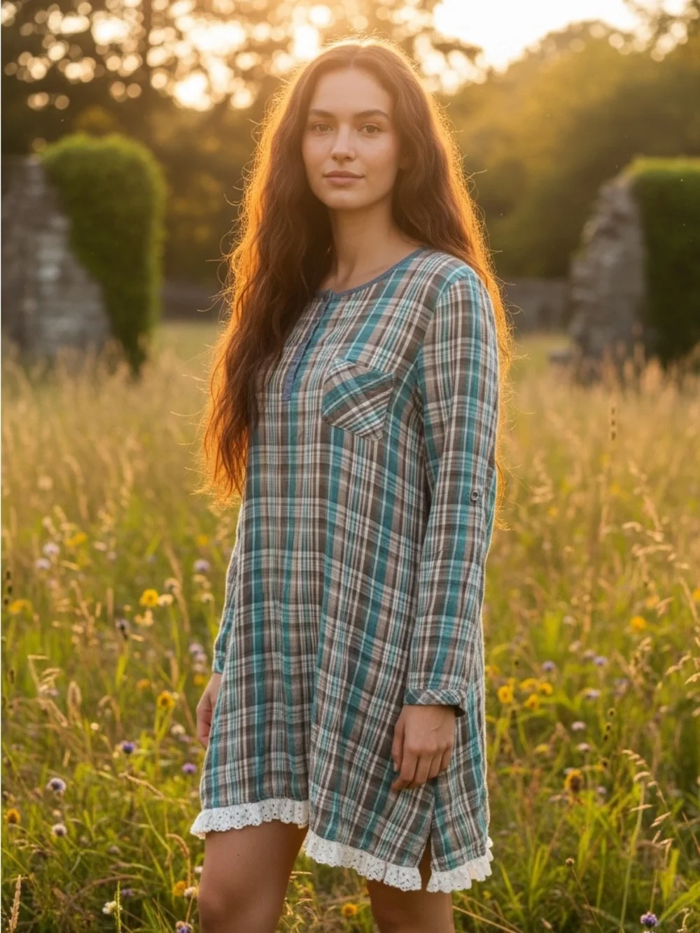 Altar’d State Plaid Cotton Tunic Dress Small Cottagecore Prairie Boho Whimsigoth
